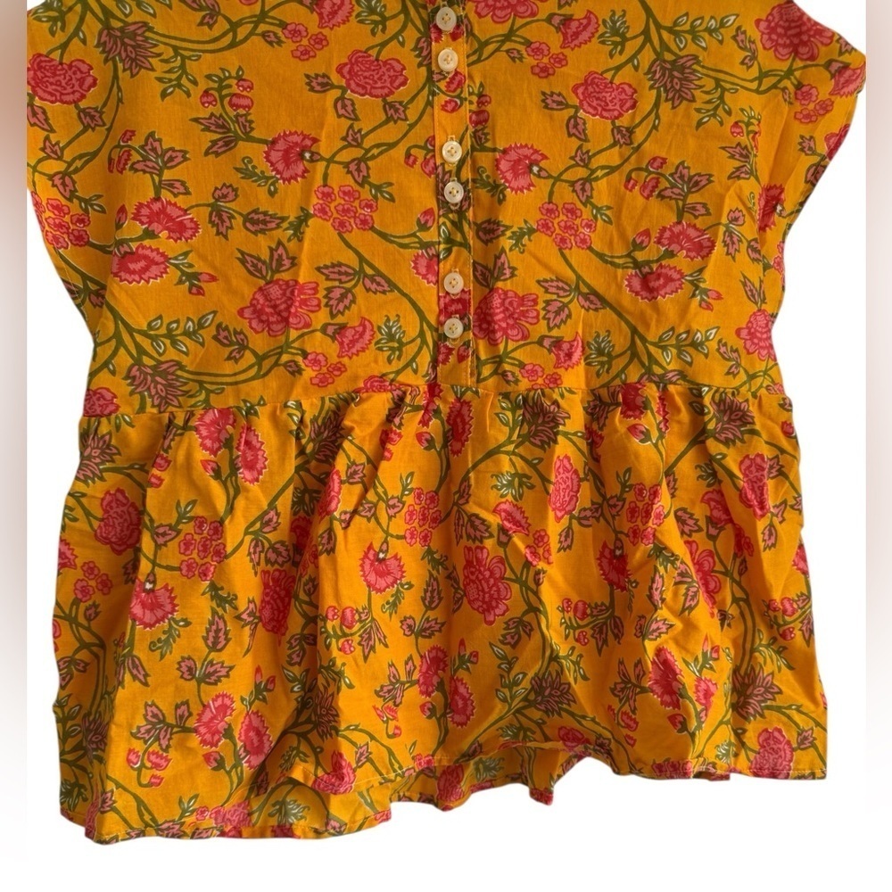 Milk Street Studio Floral Indian Cotton Babydoll Top Made In USA Size XS - Picture 3 of 10